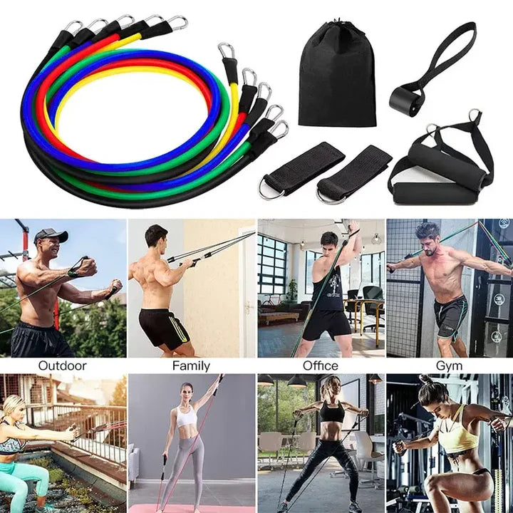 11Pcs Pull Rope Resistance Bands Set (100 lbs)