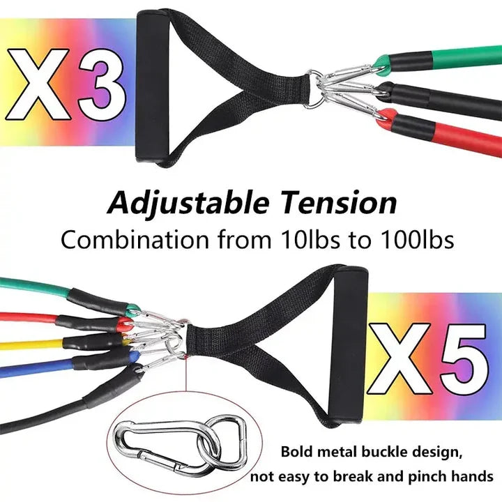 11Pcs Pull Rope Resistance Bands Set (100 lbs)
