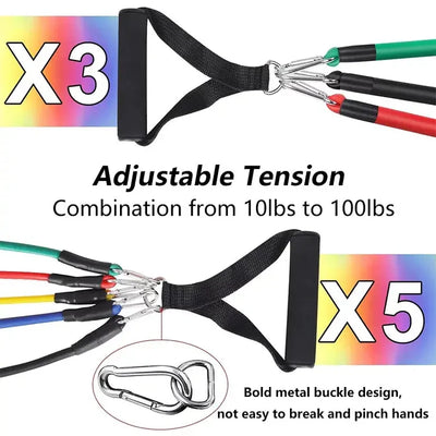 11Pcs Pull Rope Resistance Bands Set (100 lbs)