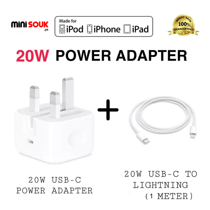Bundle of 2: 20w Original Adapter with iPhone USB C-C Cable
